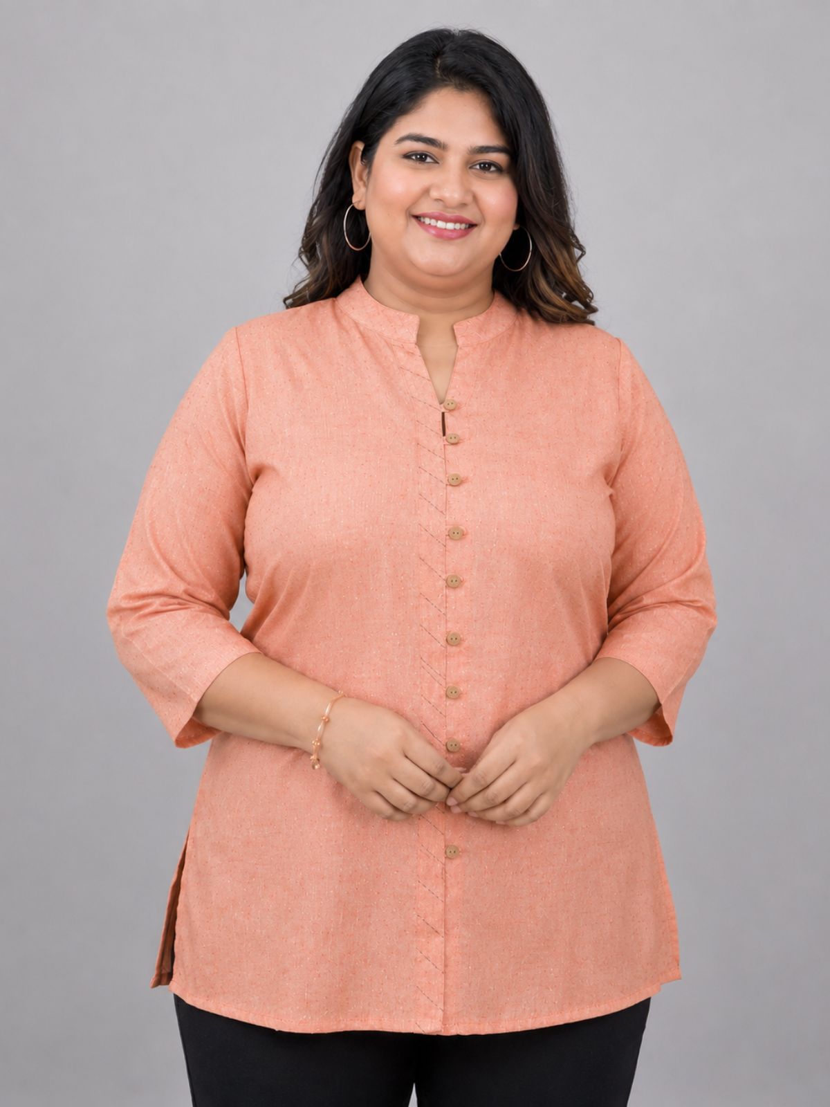 Orange Handloom Cotton Front-Slit Short Kurti