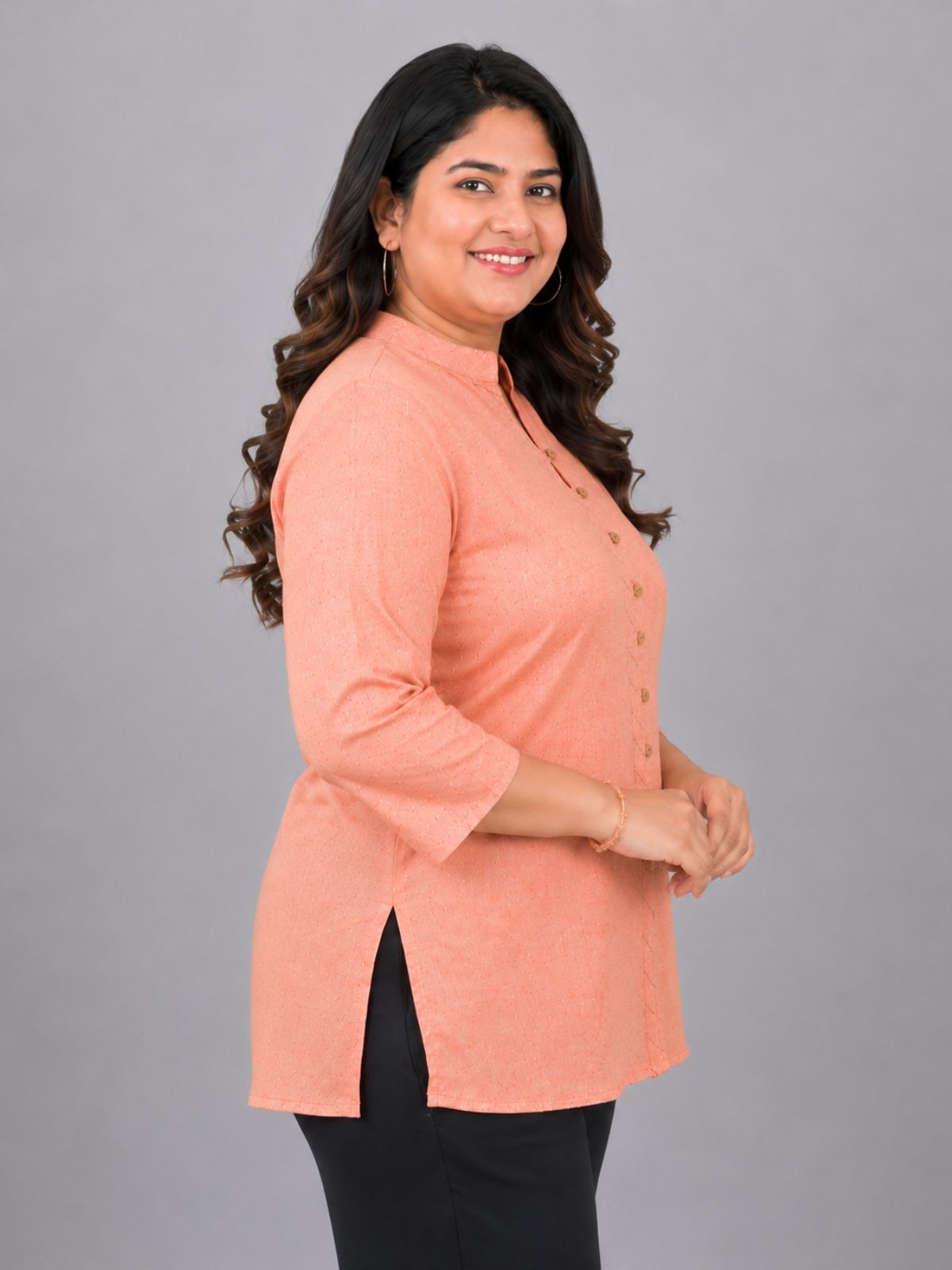 Orange Handloom Cotton Front-Slit Short Kurti
