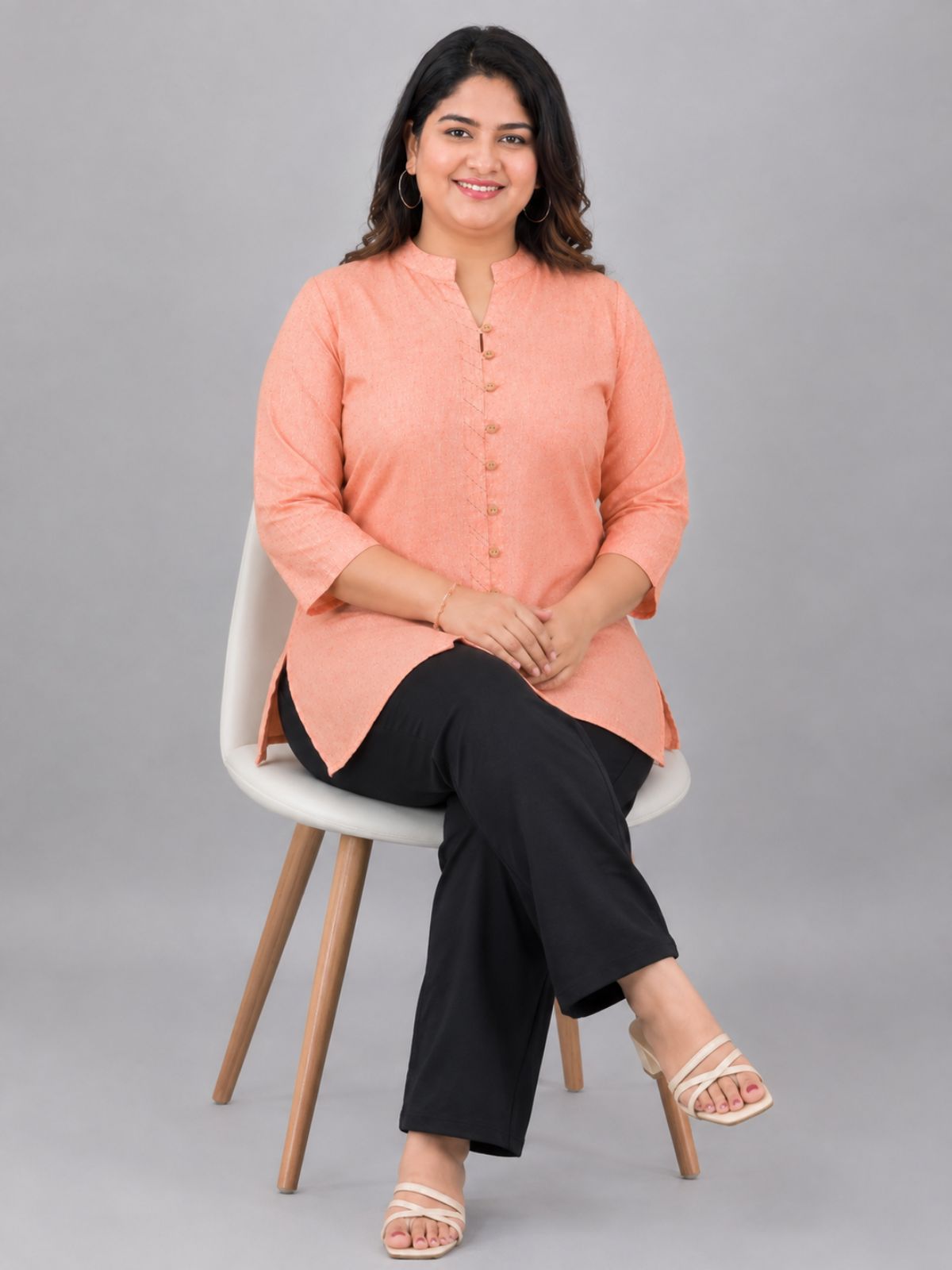 Orange Handloom Cotton Front-Slit Short Kurti