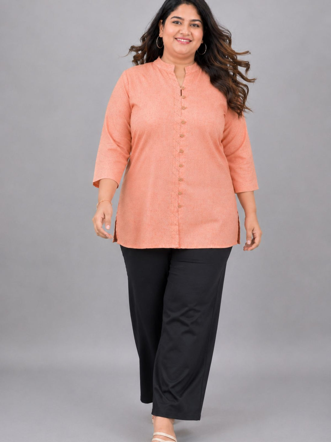 Orange Handloom Cotton Front-Slit Short Kurti
