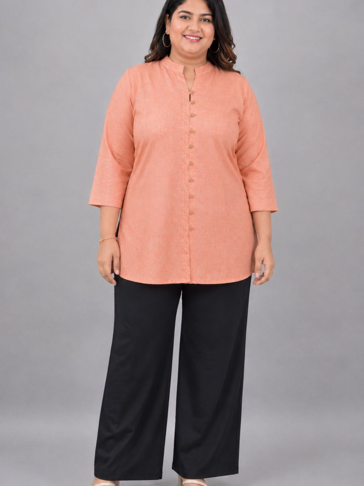 Orange Handloom Cotton Front-Slit Short Kurti