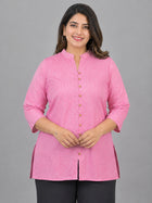 Pink Handloom Cotton Front-Slit Short Kurti