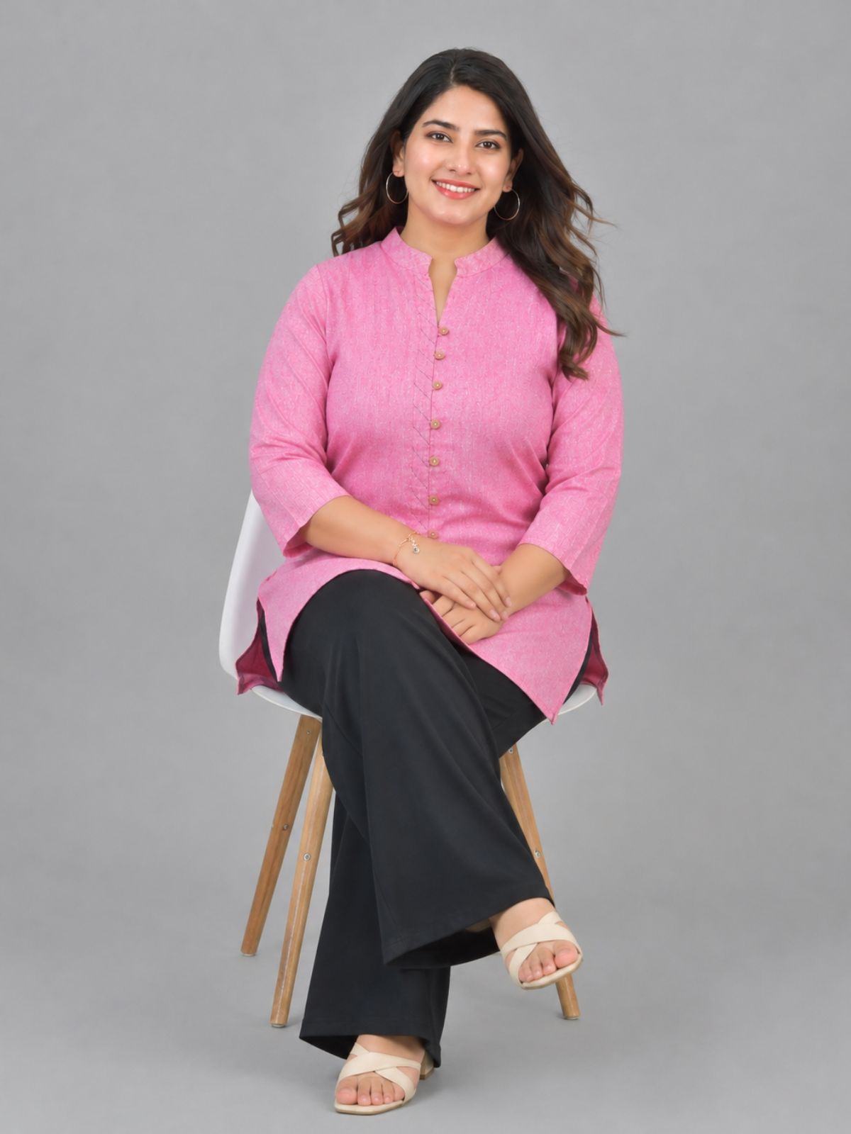 Pink Handloom Cotton Front-Slit Short Kurti