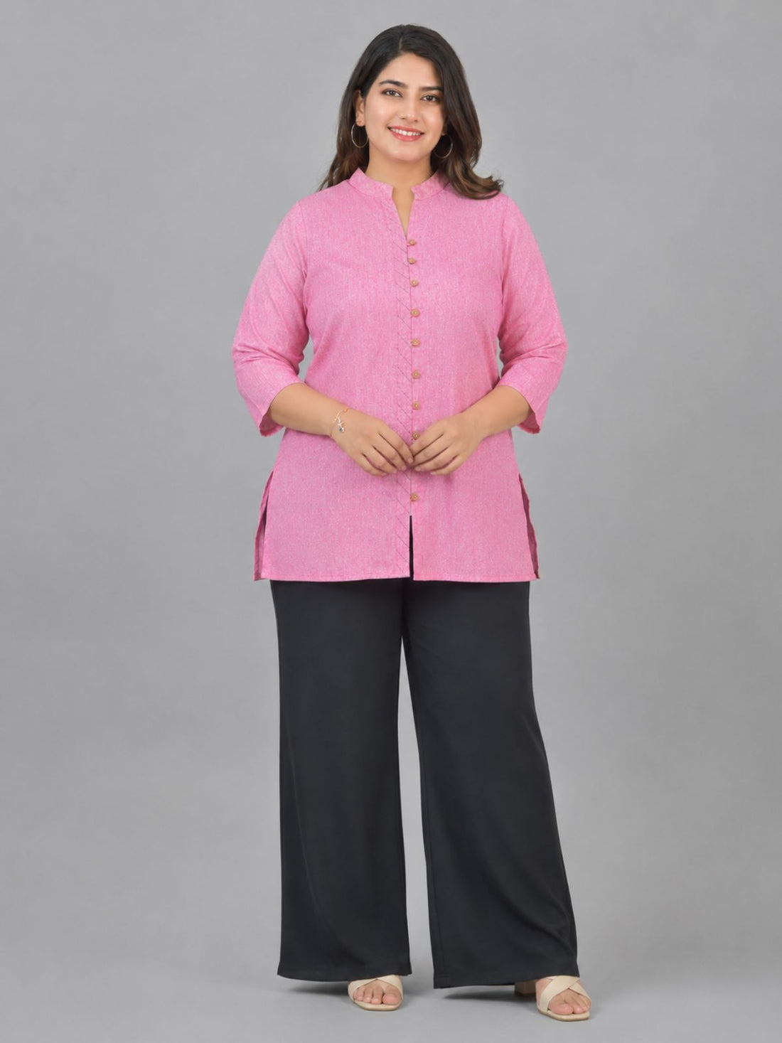 Pink Handloom Cotton Front-Slit Short Kurti