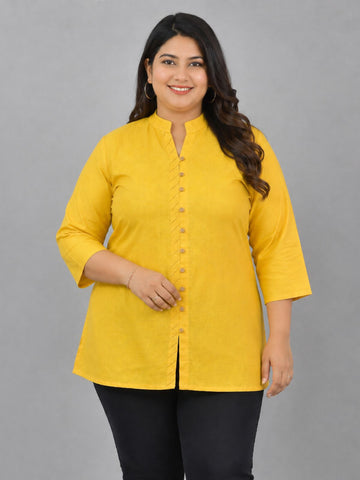 Yellow Handloom Cotton Front-Slit Short Kurti