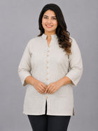 Cream Handloom Cotton Front-Slit Short Kurti