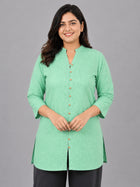 Green Handloom Cotton Front-Slit Short Kurti