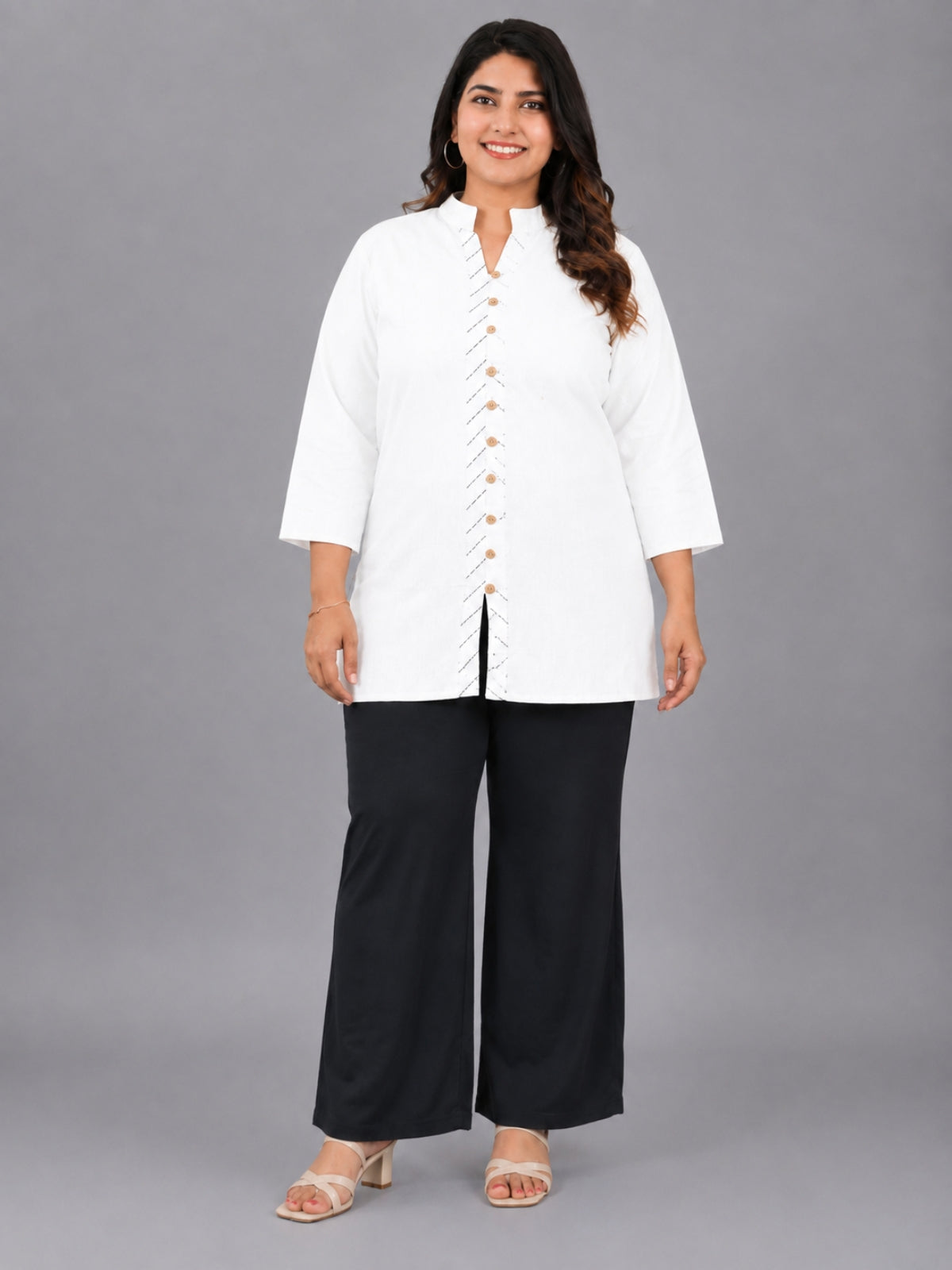 White Handloom Cotton Front-Slit Short Kurti