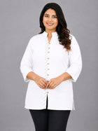 White Handloom Cotton Front-Slit Short Kurti